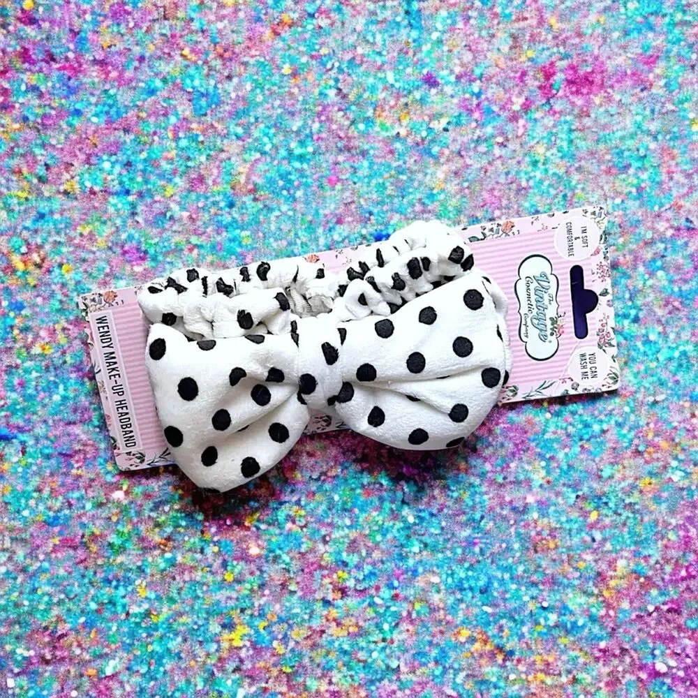 THE VINTAGE COSMETIC COMPANY Black Polka Dot Headband New With Tags